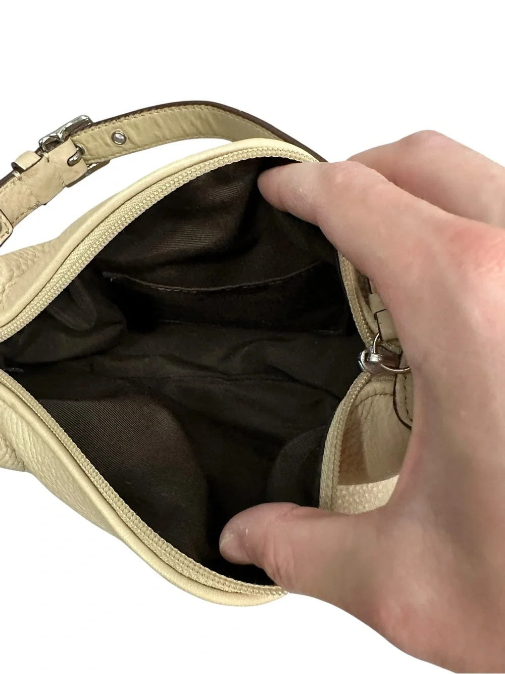 Coach Beige Grained Leather Pochette‎ Bag